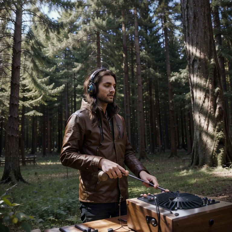 Homme mixe musique etincelles foret magique