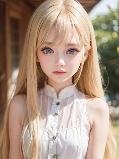 Blonde girl,blue eyes and long blond hair, long blond hair和大眼睛, long Blonde hair and big eyes, Blonde hair and big eyes, Just a doll in the sky, Realistic young anime girl, long blond hair和蓝眼睛, real life anime girls, Cute and natural anime face, anime barbie doll, Surreal sweet bunny girl, long blond hair