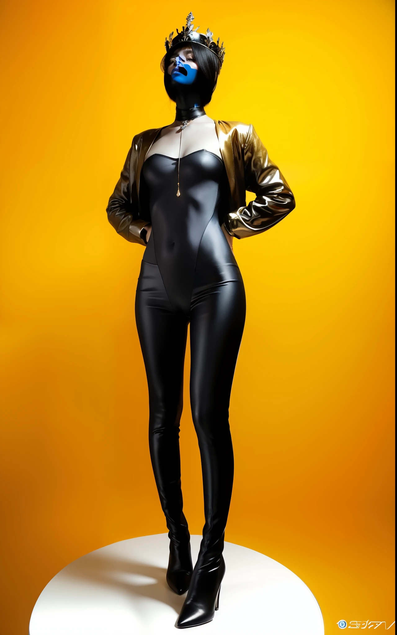 a woman in a black jacket and gray pants walking down a runway, wearing tight full body suit, muted colored bodysuit, monochrome futuristic body suit, skin tight black clothes, Yeezy Season Model, Yeezy Season, Designer Clothes, skinny waist and thick hips, perfect figure, full figured woman, toned body, hourglass figure, attire inspired by the movie Dune, intriguing outfit, high level body suit, expensive hip hop jewelry, 2 4 year old female model, Supermodel, Instagram Model, Instagram Star, IMVU,