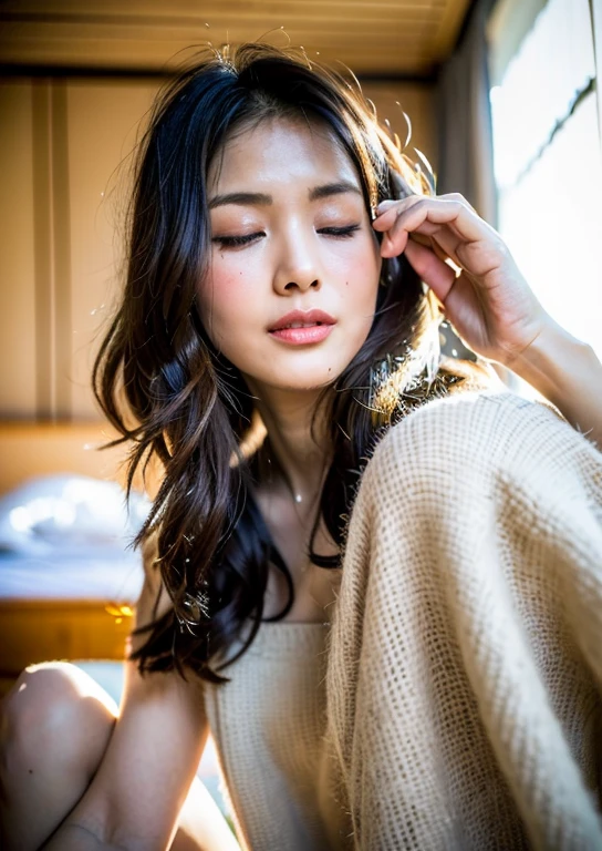 ((Top Quality, 8k, Masterpiece: 1.4)), japanese woman, ((naked, skinny:1.5)), 30 years old, ((looking at viewer:1.3)), inside bedroom, ((handjob, Spread her legs:1.1)), ((eyes closed, orgasm face, spread pussy:1.1)),