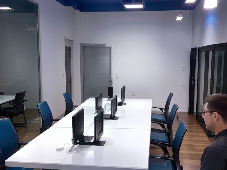 sharpness in the image, white wooden tables and black aluminum doors with tempered glass, nitidez y realismo a los materiales y mas iluminacion