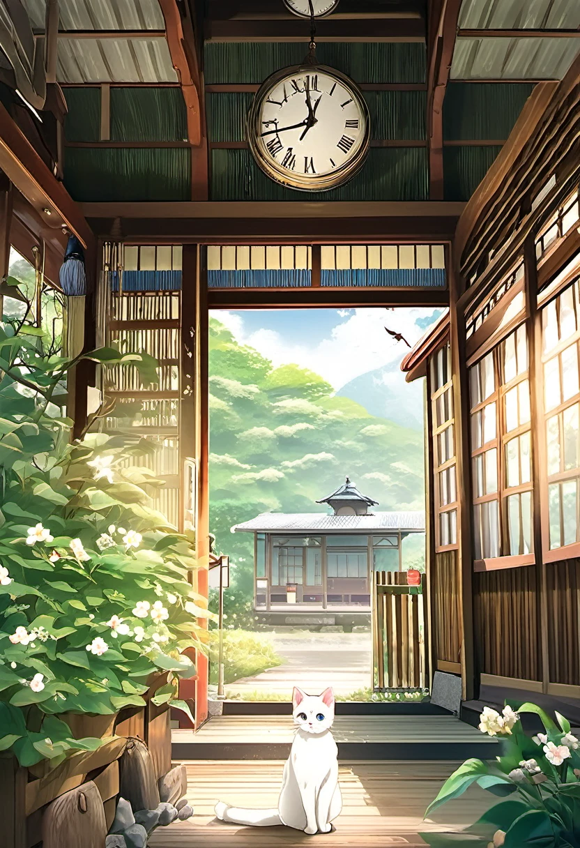 (8K、Raw photo、highest quality、look up:1.2、masterpiece:1.2、genuineistic、ultra high resolution、high contrast、photon mapping、genuine、Super detailed、official art, Raw photo、professional lighting、 light、Vivid atmosphere、twicelight)
This scene is、It depicts an old wooden train station in the countryside exposed to the morning sun in spring.。The station building seems to have been forgotten, giving a sense of nostalgia.、There is silence and calm。
On the station platform、There is a girl and a white kitten。The white kitten sits under the door with the clock、Watching over the station premises。This scene is、Reminiscent of a rural Japanese town、The atmosphere is tranquil, as if it were located near a Japanese shrine.。
The girl's expression is young.々work、Delicate、I am embarking on a new journey amidst a station building and scenery that remind me of nostalgic memories.。A white kitten watches over the premises like a stationmaster.、It seems like they are celebrating the girl's departure to a new stage.。
This scene is、The beautiful scenery and tranquil atmosphere of the Japanese countryside are combined.、It will give the viewer a sense of comfort and warmth.