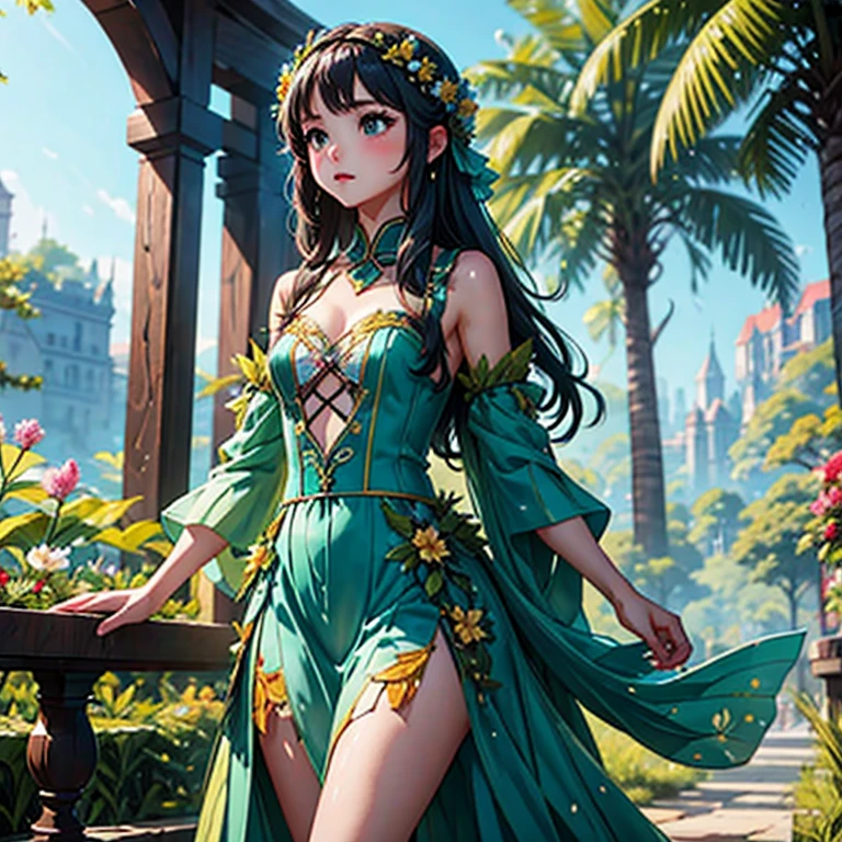 Small fairy girl standing in the palm of a human girl’s hand.