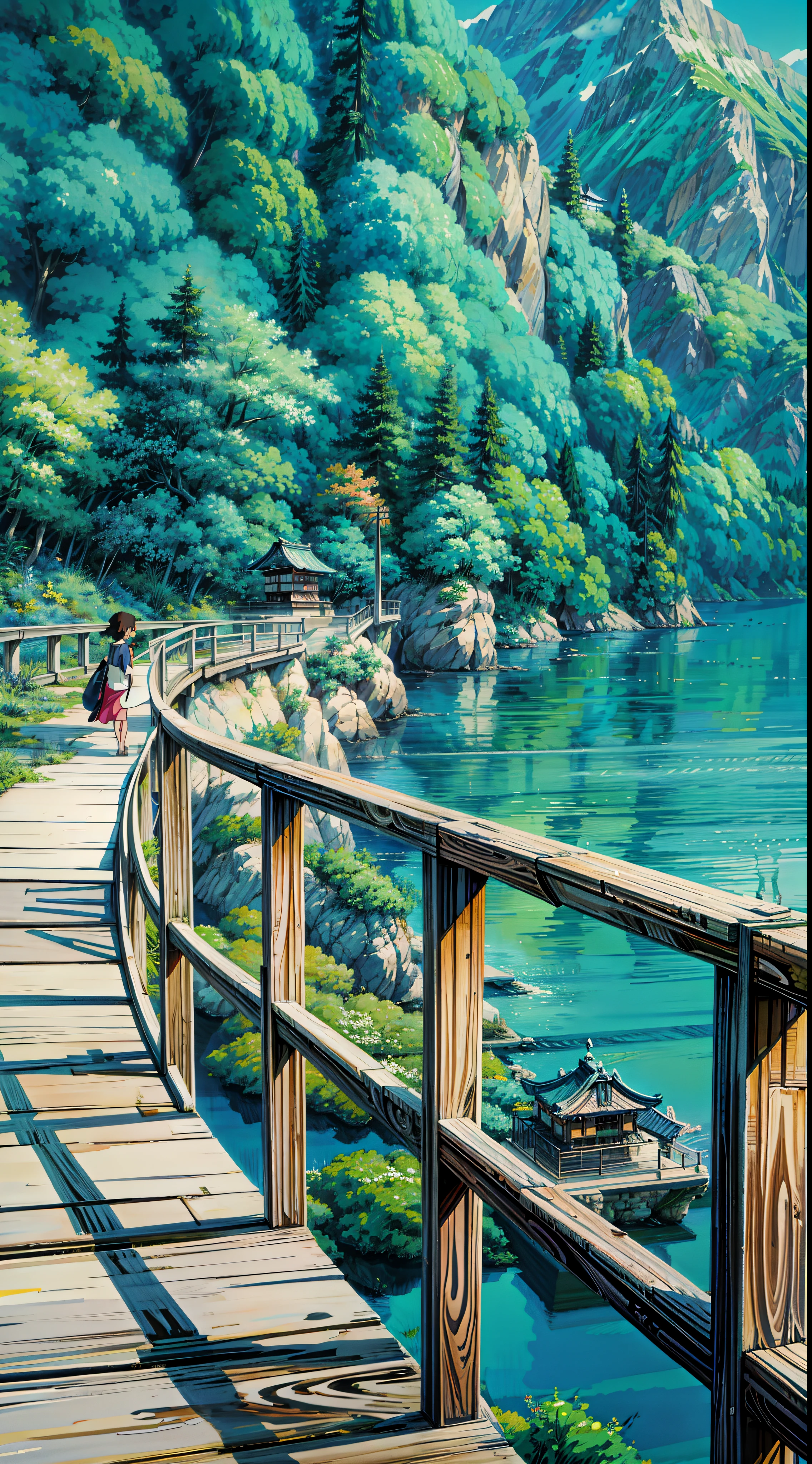 a painting of a bridge, anime nature wallpap, anime nature, makoto shinkai. high detail, anime scenery, ( ( makoto shinkai ) ), anime. by makoto shinkai, anime landscape wallpaper, anime movie background, mokoto shinkai, by makoto shinkai, by Makoto Shinkai, anime landscape, kyoto animation, no human, 4k hd,, beautiful art uhd 4 k, a beautiful artwork illustration, beautiful digital painting, highly detailed digital painting, beautiful digital artwork, detailed painting 4 k, very detailed digital painting, rich picturesque colors, gorgeous digital painting, no people