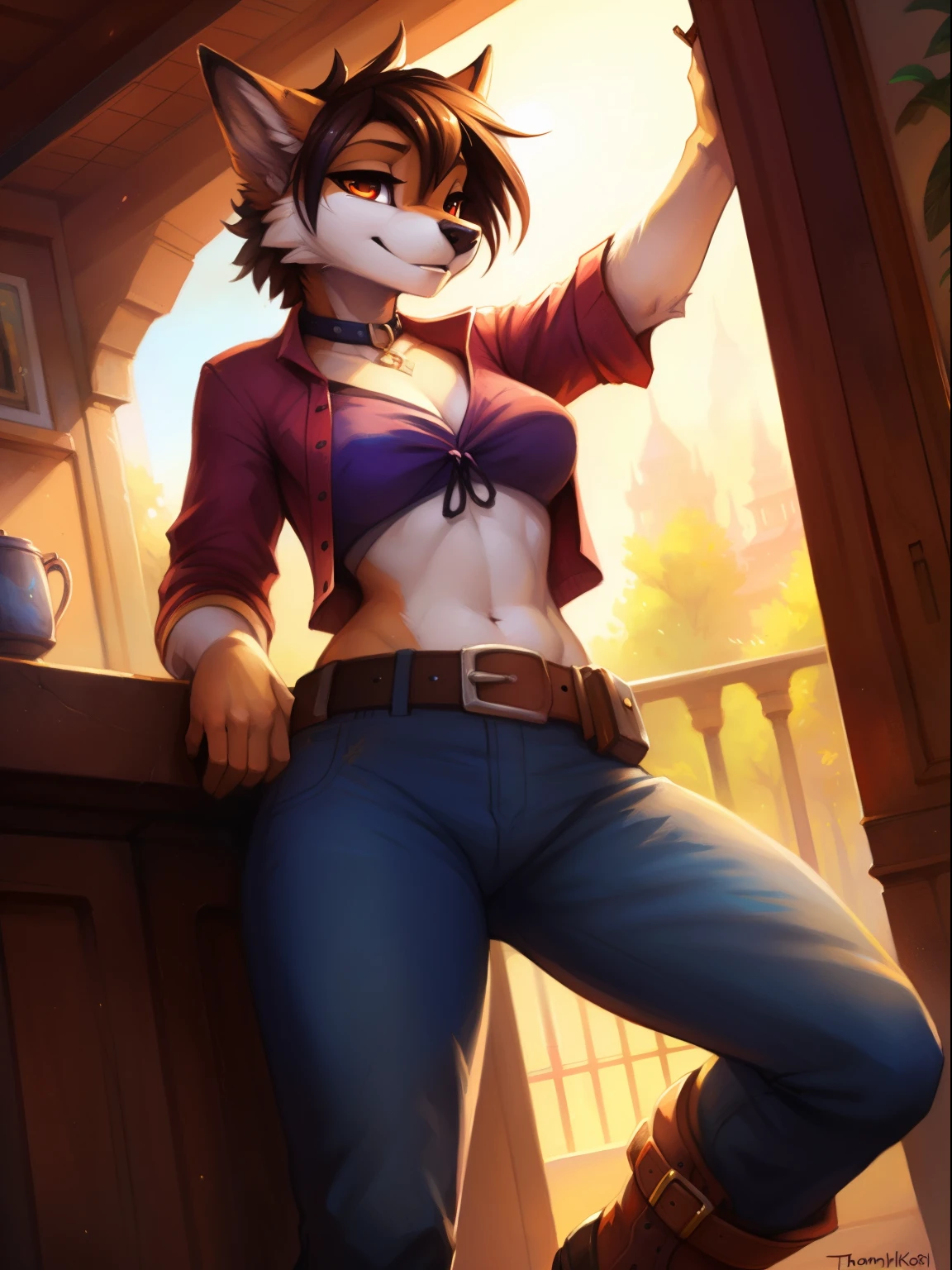 por kenket, ross tran, ruan jia, zaush, foxovh, por zackary911, por hyattlen, en teranos, por fumiko, por Pixelsketcher, por Bayard Wu, by Thomas Benjamin Kennington, por Einshelm, por kilinah, por Coffeesoda, por Hioshiru, por pelusa-kevlar, por r-mk, por Dimwitdog, estilo de pelo corto, cuerpo atractivo, cuerpo sexy, Cuerpo con curvas, Figura de reloj de arena, ((obra maestra)), ((Mejor calidad)), ((cinematic lighting)), ((contrasombreado)), ((piel detallada)), ((ojos detallados)), ((bonitos ojos)), ((antecedentes detallados)), fondo del parque, DAY HOUR, pelaje azul claro, vientre blanco, piel de dos tonos, figura musculosa, Caderas anchas, (pechos grandes:1.4), ((usando camisa con botones)), Escote oculto, ((vistiendo jeans)), ((wearing a belt)), ((usando botas de combate)), (muslos gruesos:1.4), Caderas anchas, piernas largas, peinado desordenado,