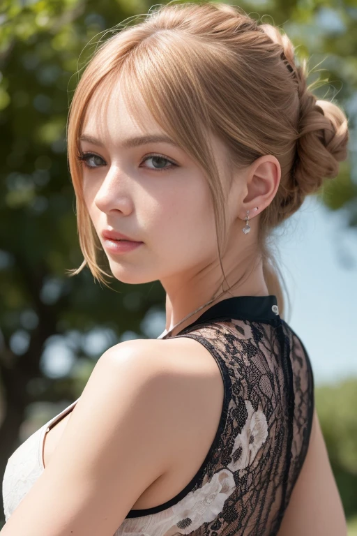 masterpiece, best quality, 8k, high resolution, ultra-detailed, extremely detailed, top quality, realistic, a woman, hair sways in the gentle breeze,