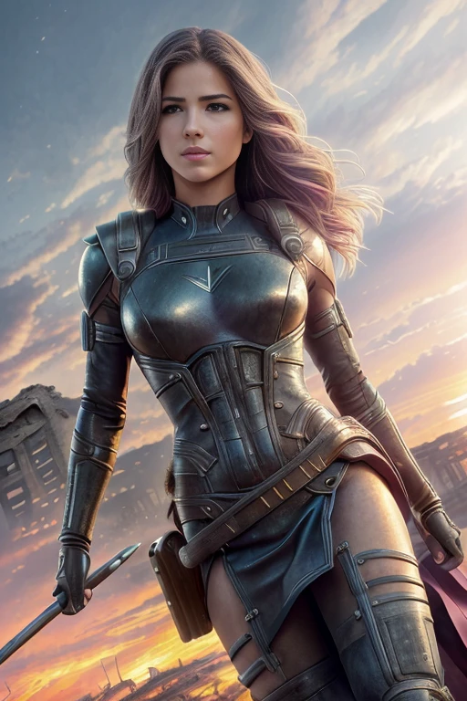 Emily Bett Rickards、lying down、torn suit、I'm wearing a skirt、masterpiece, 1 girl, マーベルのサイロックとしてbeautiful女性, X-Men Psylocke Cosplay、purple suit、Fine and delicate features, futuristic new york background, Science fiction, blonde, super heroine, heroic, perfect balance, photograph, 超realistic, masterpiece, 8k, large format camera, 110mm lens, dynamic lighting, rim lighting、official art, extremely detailed CG 8K wallpaper, perfect lighting, De color, bright_amount_method_light, piel bright, (masterpiece:1.0), (Better_quality:1.0), ultra high resolution, 4k , Super detailed, director of photography, 8K, HDR, Altas Resolightones, (confused:1.2), kodak portrait 400, film grain, blurred background, (Bokeh:1.2), Lens flare, (lively_color:1.2), プロのphotograph撮影, (beautiful_method:1.5),More detailed 8K.unreal engine:1.4,Hmm,La Better calidad:1.4, realistic:1.4, skin temperature:1.4, masterpiece:1.8,masterpiece, Better calidad,object object], (detailed facial features:1.3),(Anti-sedentary apocalyptic destroyed city:1.4), (Apocalyptic Sunset:1.4)