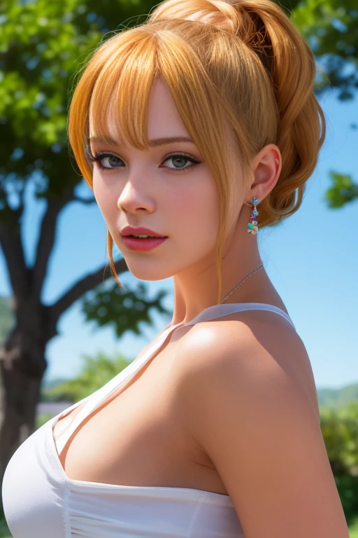 masterpiece, best quality, 8k, high resolution, ultra-detailed, extremely detailed, top quality, realistic, a woman, hair sways in the gentle breeze, 