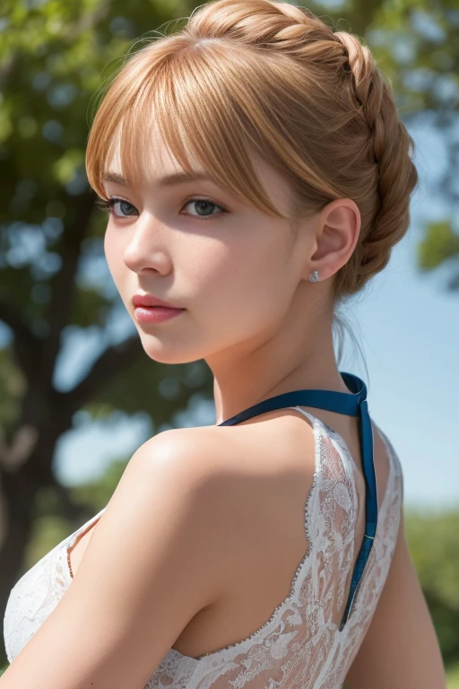 masterpiece, best quality, 8k, high resolution, ultra-detailed, extremely detailed, top quality, realistic, a woman, hair sways in the gentle breeze,