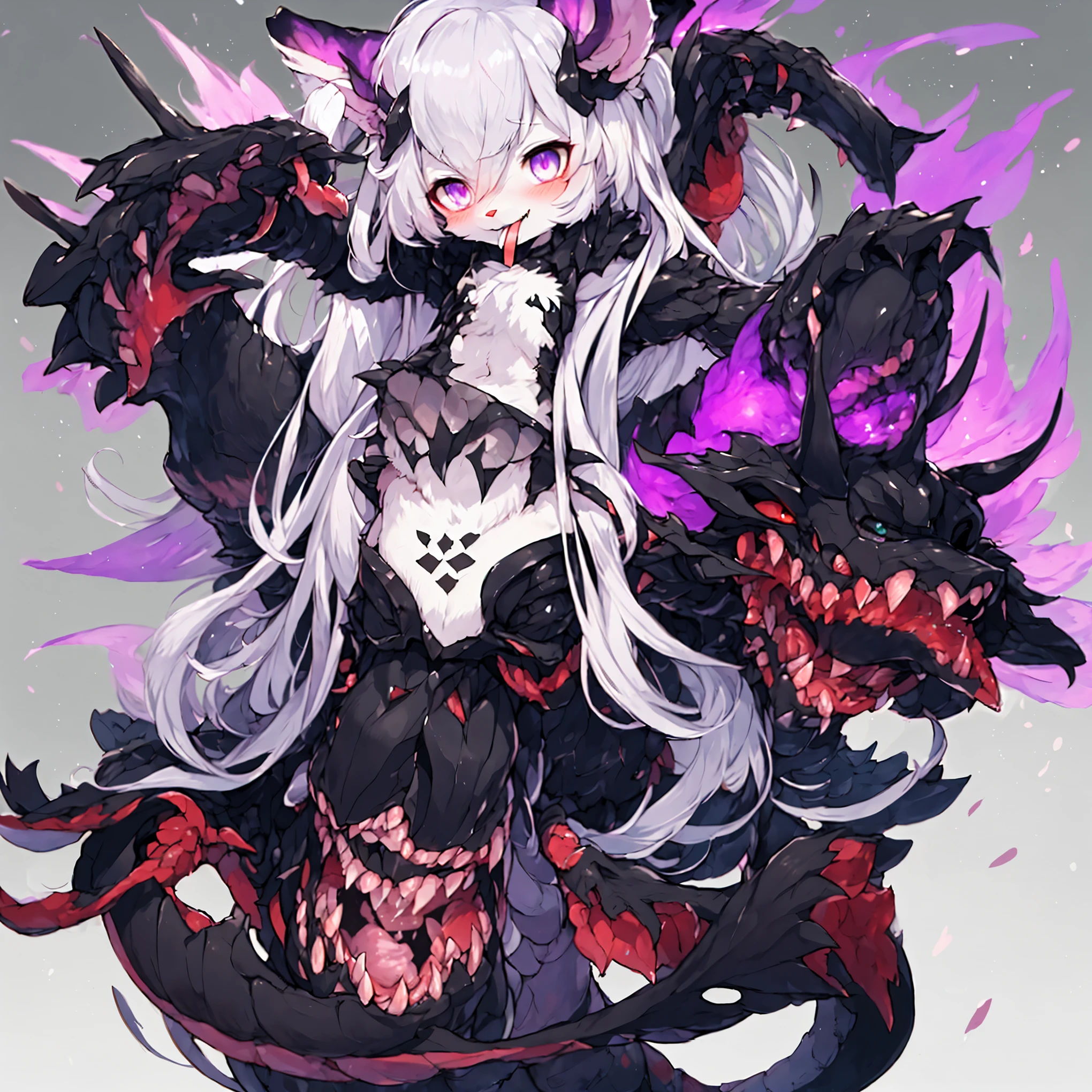 Female Dragon. KanColle's abyssal fleet element. ((Furry)). A turret with mouth. double teeth. purple color. metallic black shell. Anime style.