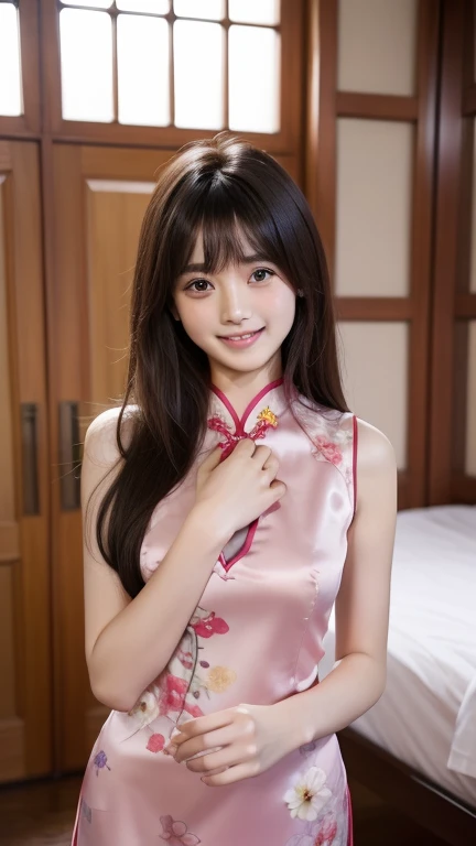 Super high quality realistic texture Highest image quality NSFW,messy hair, Idol Nogizaka46 AKB48 sexy cheongsam best image quality realistic skin 10teenage girl cute emphasize the chest smile laughter long hair black hair