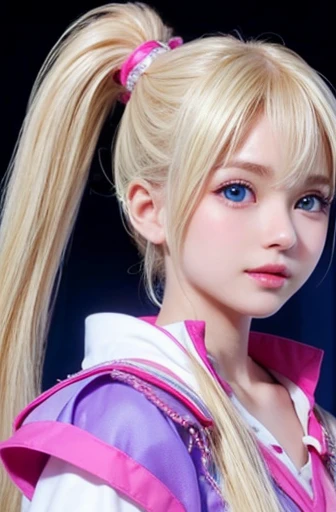 Potrat、Uniforms、bright expression、ponytail、Young and shiny fair skin、ultimate beautiful girl、The most beautiful、Blonde hair reflects light、Blonde hair with dazzling highlights、shiny light hair,、Extra long silky straight hair、Beautiful shiny bangs、Glowing, crystal clear and charming big blue eyes、Very beautiful and cute girl、plump bust