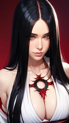 Master painting, 8K picture quality, master painting, 8K picture quality, small chest, demon wings, delicate eye portrayal, delicate facial features portrayal, delicate body portrayal, delicate makeup depiction, red leather coat, black long hair, slender body, open chest, long legs, ((exposed)) ((injured)) full of blood, looming, gorgeous jewelry, chest