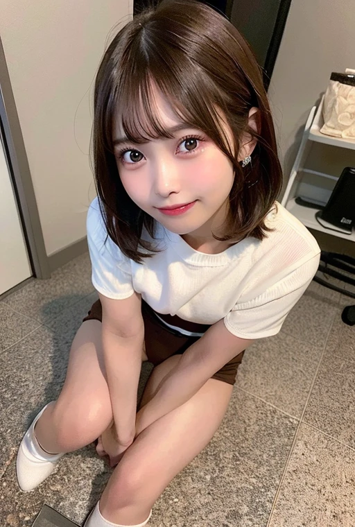 masterpiece, masterpiece, highest quality, highest quality, genuine, unity, 8k wallpaper, official art, highly detailed cg unity 8k wallpaper, Ulzzang-6500, (original: 1.2), (genuine: 1.4), Super detailed, High resolution, Super detailed,wonderful, small details, cinematic lighting, (1 girl:1.4), (Brown|black hair:1.4), (short hair:1.3), ( realistic skin:1.2), (light Brown skin:1.2),(small), beautiful girl beautiful details, highly detailed eyes and face, Beautiful eyes in every detail, huge file size, very detailed and beautiful, blush, embarrassing, (smile: 1.2), black eye, model shooting style, (full body shot: 1.4), Ocean,、Completely naked、sexual climax、anus、spread your legs、nipple、