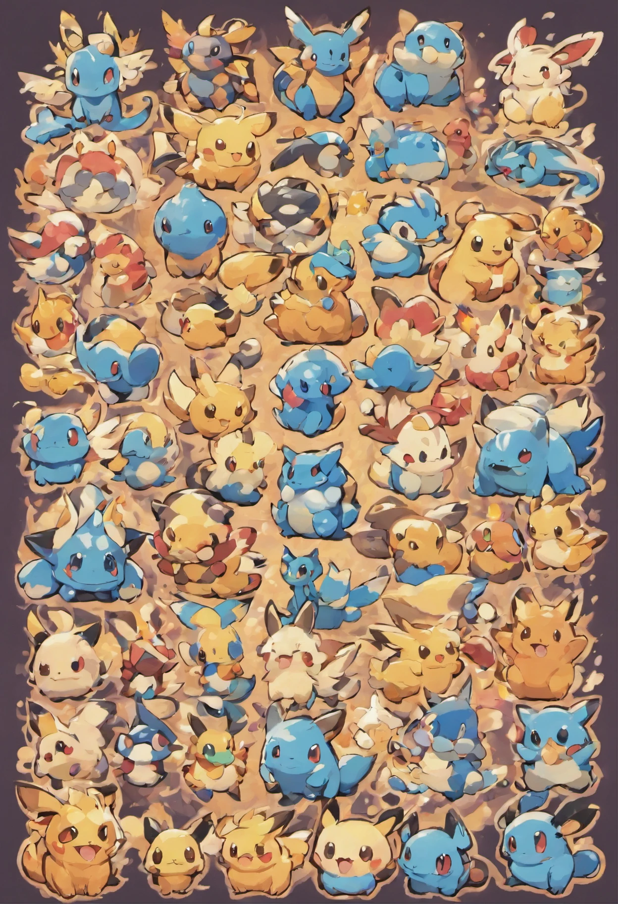 Sprites de personajes para un videojuego de estilo pokemon, Monstruos de todo tipo  con caractercas animales y montruos  diferentes ,fantasy creatures. 