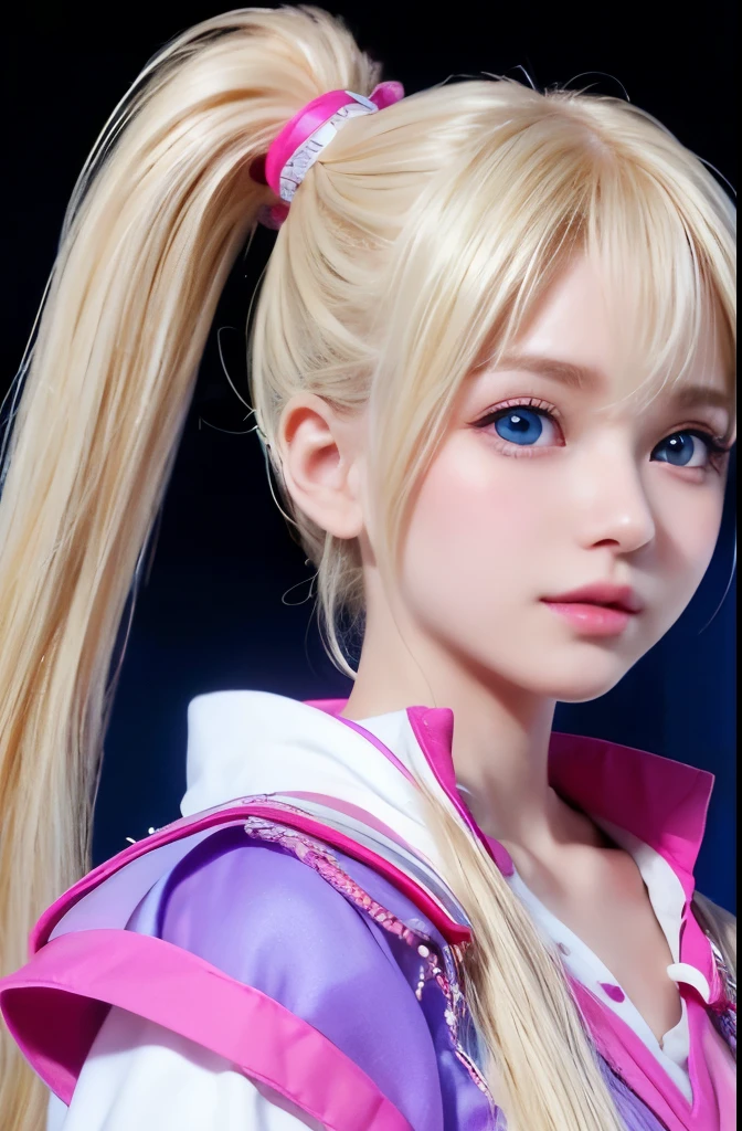 Potrat、Uniforms、bright expression、ponytail、Young and shiny fair skin、ultimate beautiful girl、The most beautiful、Blonde hair reflects light、Blonde hair with dazzling highlights、shiny light hair,、Extra long silky straight hair、Beautiful shiny bangs、Glowing, crystal clear and charming big blue eyes、Very beautiful and cute girl、plump bust