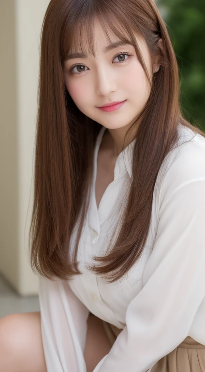 Cat ear maid cosplay maid's uniform ((highest quality、8K、masterpiece:1.3))、1 girl、The beauty of slim abs:1.3、(brown hairのショートカット、big breasts:1.2)、super fine face、delicate eyes、double eyelid、laughter、Home、Raw photo、20 year old woman、sexy shot、Gold is better than beauty、spread legs Idol Nogizaka46 AKB48 brown hair long hair