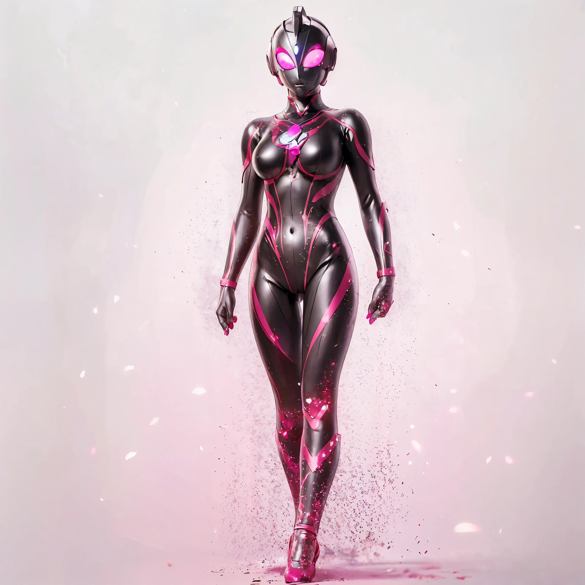 Ultraman Woman, （high quality）（luster）cover your naked face with a black mask, women only, Alien&#39;s eyes glow。The whole body is covered with a black bodysuit, One female protagonist, There are pink lines all over the body., dark background,