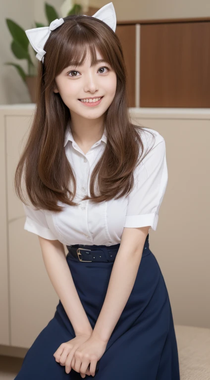 Cat ear maid cosplay maid's uniform ((highest quality、8K、masterpiece:1.3))、1 girl、The beauty of slim abs:1.3、(brown hairのショートカット、big breasts:1.2)、super fine face、delicate eyes、double eyelid、laughter、Home、Raw photo、20 year old woman、sexy shot、Gold is better than beauty、spread legs Idol Nogizaka46 AKB48 brown hair long hair