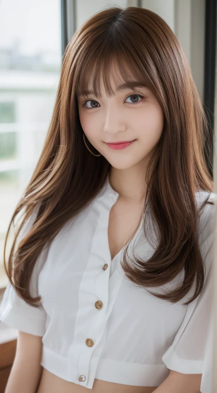 Cat ear maid cosplay maid's uniform ((highest quality、8K、masterpiece:1.3))、1 girl、The beauty of slim abs:1.3、(brown hairのショートカット、big breasts:1.2)、super fine face、delicate eyes、double eyelid、laughter、Home、Raw photo、20 year old woman、sexy shot、Gold is better than beauty、spread legs Idol Nogizaka46 AKB48 brown hair long hair