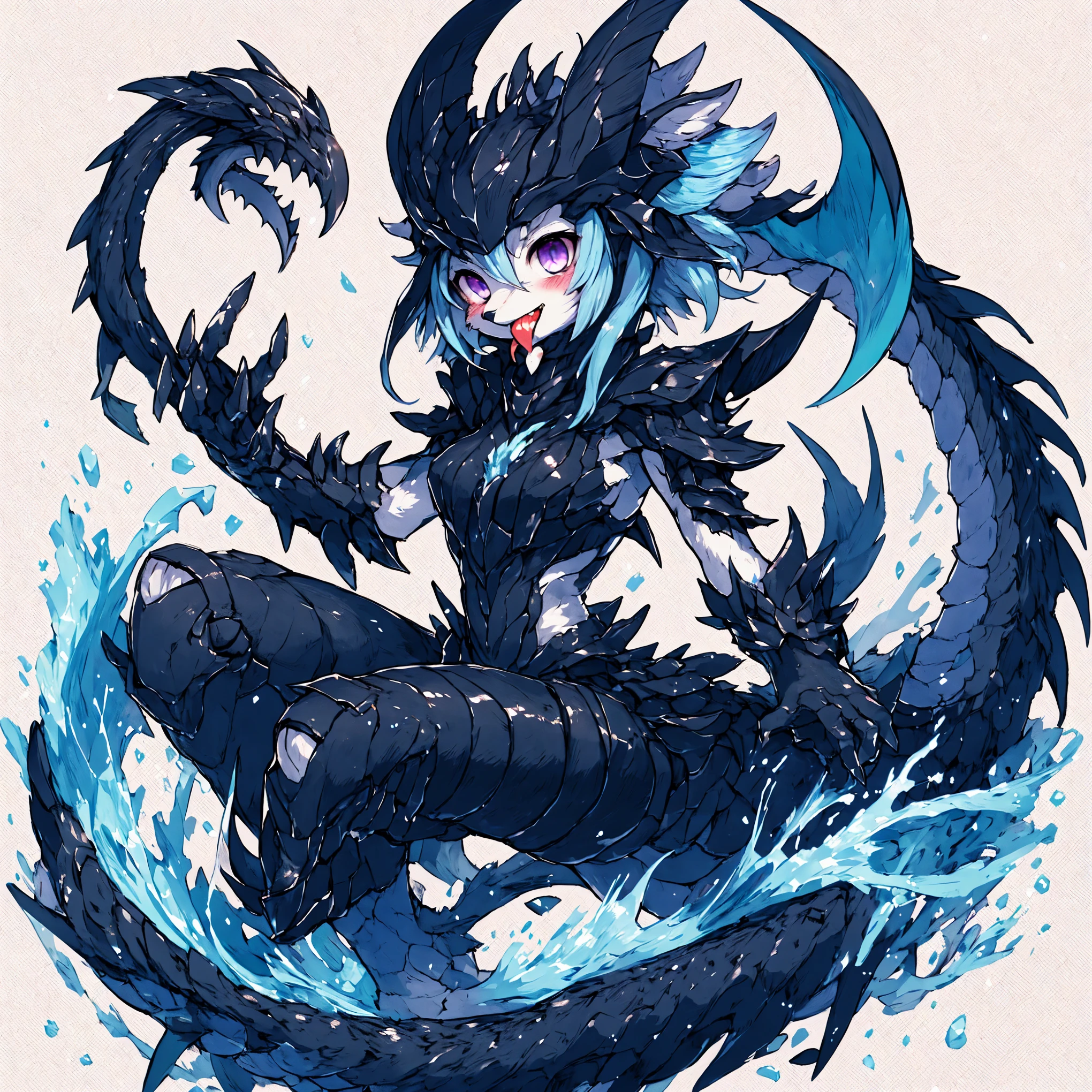 Female Dragon. KanColle's abyssal fleet element. ((Furry)). A turret with mouth. double teeth. purple color. metallic black shell. Anime style.