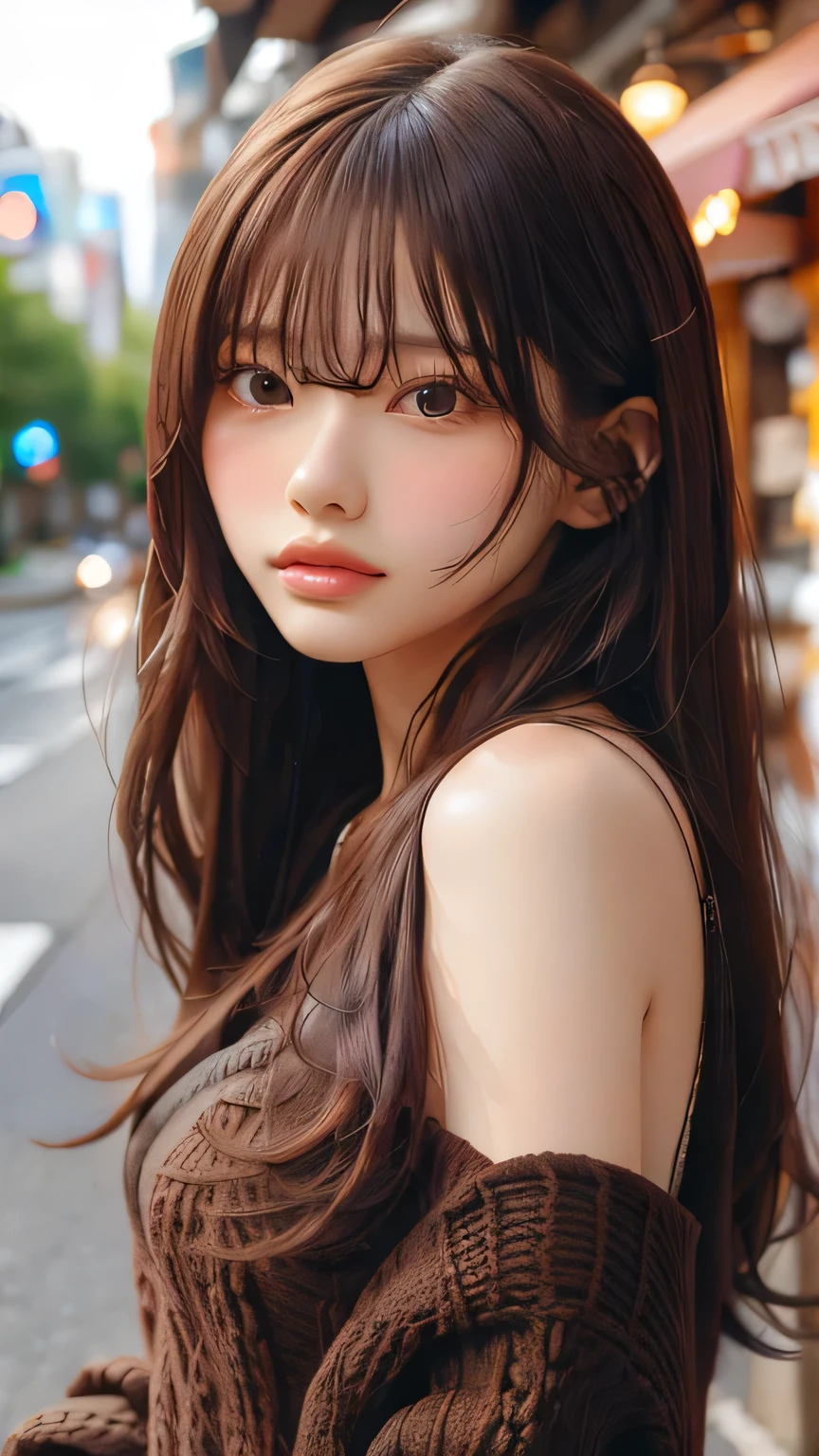 sexy big breasts、A beautiful girl with sexy cute looks, Beautiful and sexy face、The strong wind blows the hair in front of my face、Beautiful long straight metallic blonde hair with cute and sexy eyes hidden behind long bangs