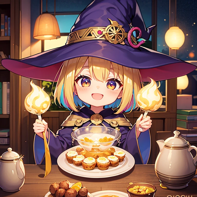 masterpiece, highest quality, Chibi, wizard's tea party, handsome male witch, beautiful witch, Happy, lively, colorful