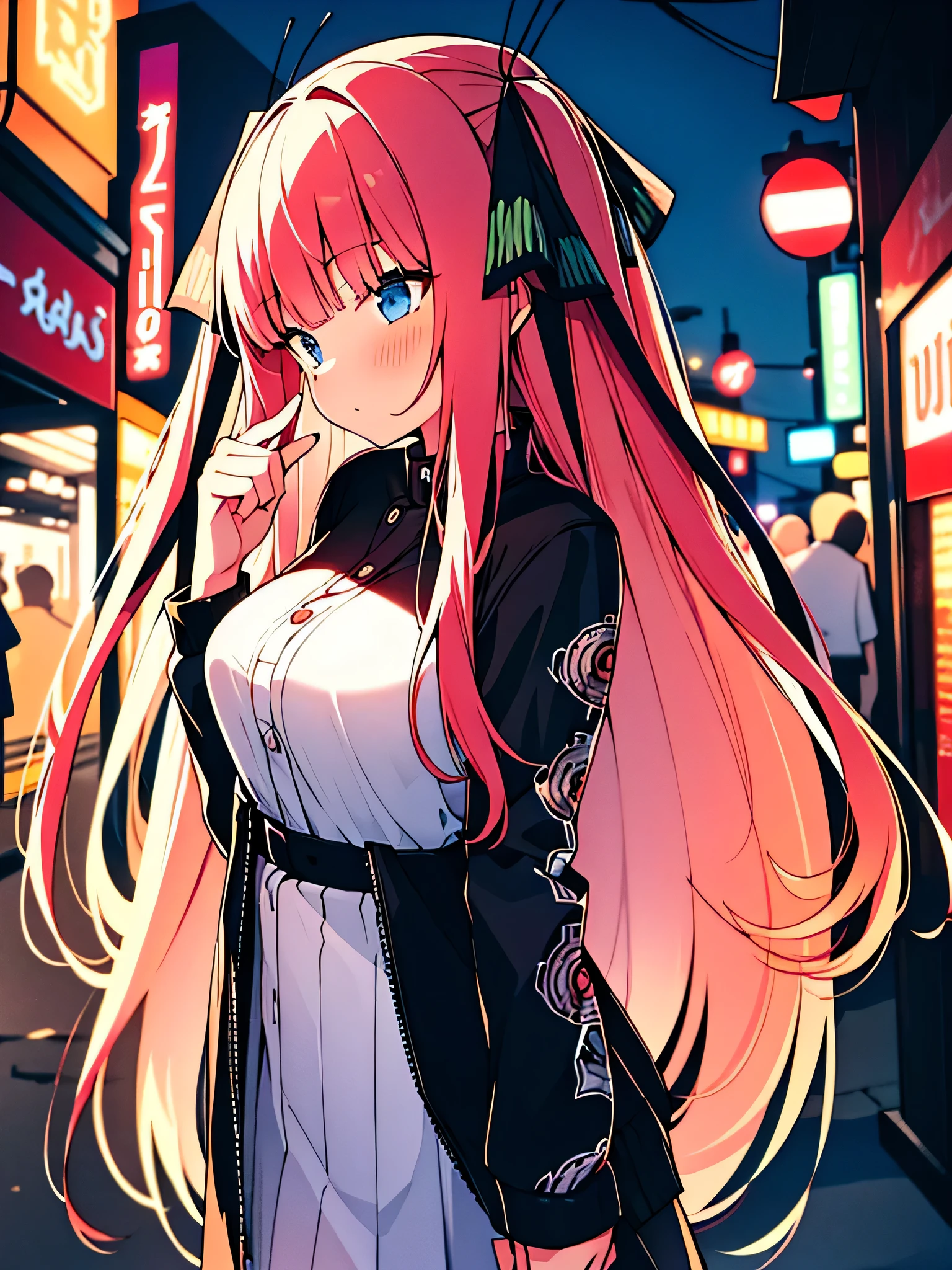 All intricate details: "(masterpiece, best quality, HuTaoV4, 1girl, solo, blush, twintails, long hair, hair between eyes, ((streetwear clothes)), city, outdoors, night, movie poster, extremely detailed 8K, fir breats, medium breasts, smooth, high resolution, ultra quality, extremely thin and light clothing transparent as air, cinematic lighting, ambient occlusion, hd, 2k, 4k, 8k, 16k, extremely detailed anime, detailed faces, perfect composition, wide shot, atmospheric lighting, very sexy, lift skirt, random low angle, uncensored, nsfw)"