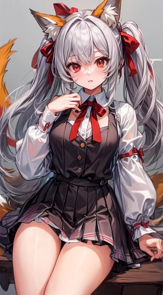 A neko woman with grey hair in a virtual YouTuber style is the centerpiece of this artwork. Her hairstyle features long hair with twintails and bangs, with a section of hair falling between her eyes. She has adorable animal ears, specifically fox ears, which are fluffy. Her piercing red eyes and fox tail add to her captivating appearance.
For the clothing, she wears a white shirt with long sleeves that extend past her wrists. The shirt is adorned with a beautiful red bow, which complements her hair bow. The skirt she wears is a stylish black pleated skirt, adding a touch of elegance to her overall look.
The artwork is of the highest quality, with a "masterpiece" level of detail. It is created with the best quality materials, ensuring a high-resolution, high-quality image. The details are ultra-detailed and realistic, showcasing professional craftsmanship. The lighting in the artwork enhances the overall atmosphere and highlights the intricate details.
The art style chosen for this prompt is a perfect blend of anime and concept artists, capturing the charm and aesthetics of both genres. The colors used in the artwork are vivid and vibrant, creating a visually appealing composition.
In summary, this Stable Diffusion prompt generates a high-quality, ultra-detailed image of a neko woman in a virtual YouTuber style. It focuses on her unique features, clothing, and offers a captivating art style with vivid colors and professional craftsmanship. The prompt is designed to produce an exquisite masterpiece that will delight art enthusiasts and fans of neko characters.