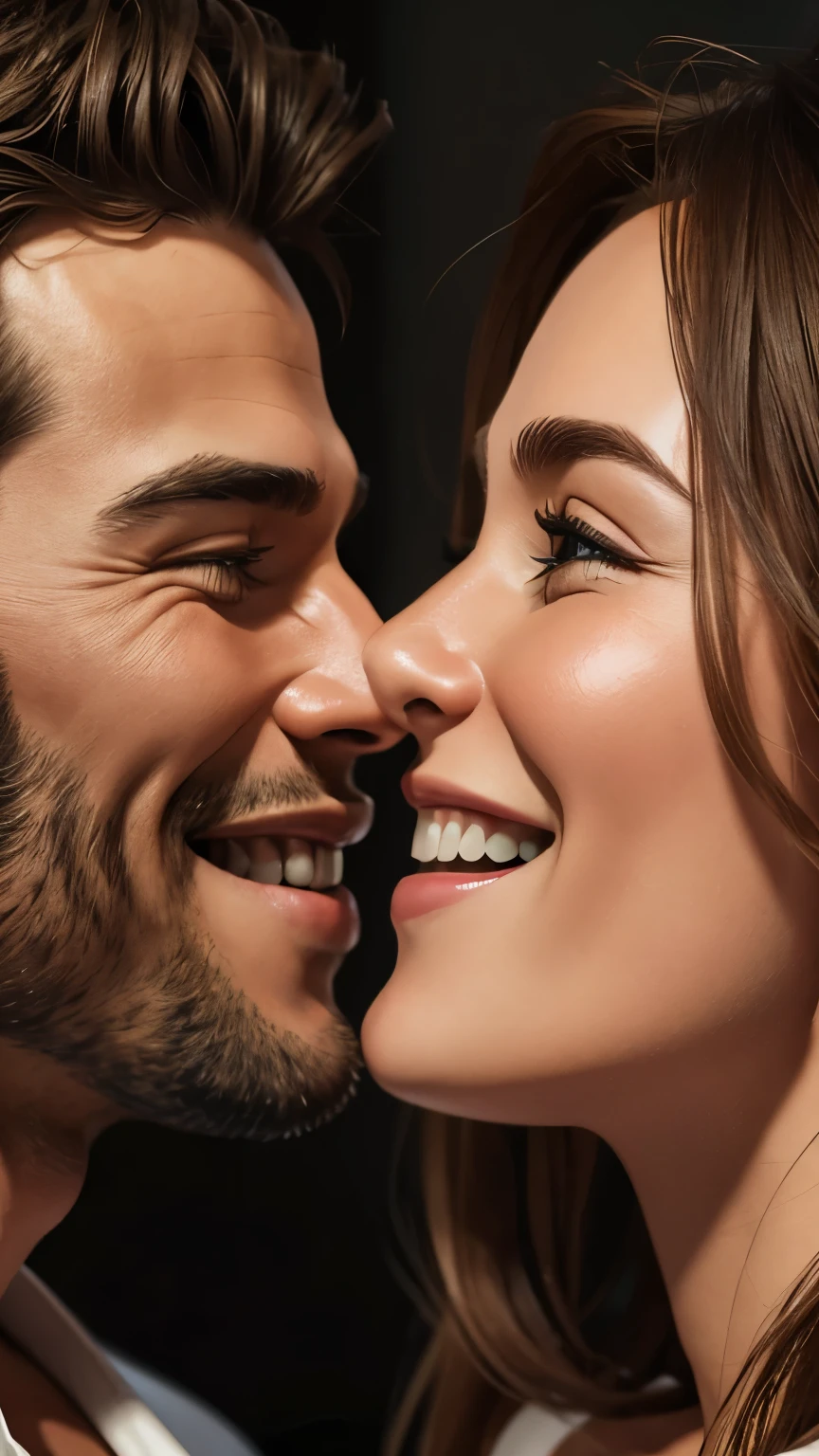 ultra high definition, extremely realistic, 3d style image of a man looking happy smiling and about to kiss his girlfriend