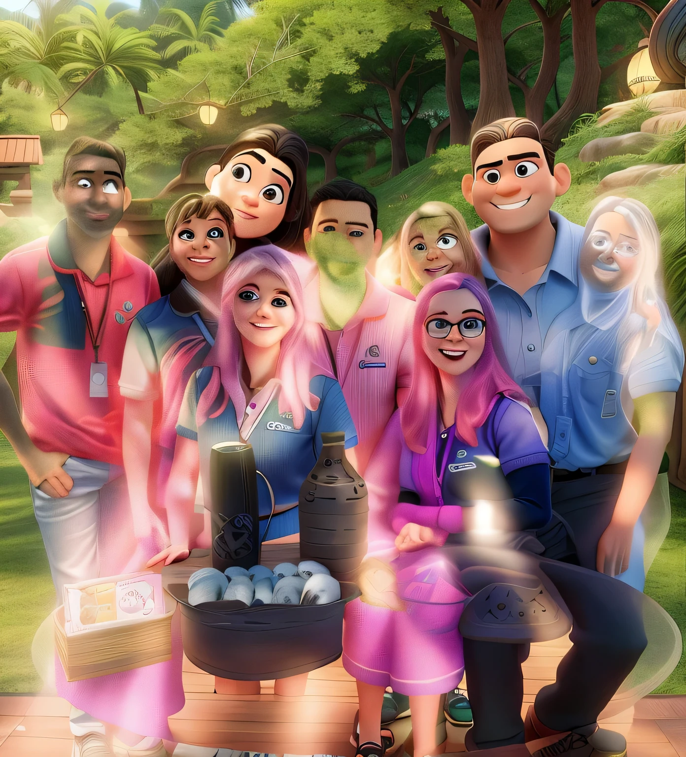 Uma familia estilo disney pixar, alta qualidade, rostos realistas parecidos com essa foto