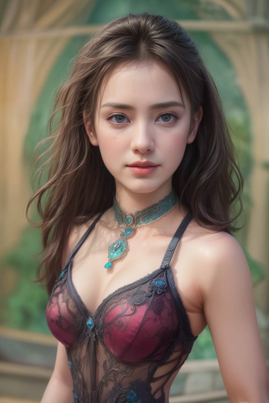 1girl in, age19, Solo, big breasts, Long hair, Colossal , Looking at Viewer, blonde hair, Bare shoulders, Brown eyes, jewellery, Full body, a necklace, off shoulders, Sweaters, Realistic, A sexy, no makeup and in the green dress, (photograph:1.2)、(photorealistic:1.3)、(masterpiece:1.3)、(Highest image quality:1.4)、ultra high resolution、realistic eyes、 (detailed eyes)、(detailed facial features)、(Detailed garment features)、8K resolution、solo focus、26 year old cute woman、small face、 ,From Side, Photorealistic, Official art, Unity 8k wallpapr, 8K Portrait, Best Quality, Very high resolution, (Incredibly beautiful nature background:1.6), One girl, One beautiful teenage italian girl, sixteen years old, Obscene, (Sexy and glamorous:1.1), (A coquettish expression:1.6), (small breasts with raised pink areolas,:1.6), Vulgarity, (seductively smiling:1.2), (full body1.0), (erotic posing:1.5), (Magic Attack Pose:1.6),(magical effects like sparkles or energy:1.5), (Electric shock from hands:1.1), (Detailed blue bodysuit with beautiful fractal or marble design:1.5), (Beautiful and d delicate ruby, topaz, emerald and sapphire jewelry:1.45), Beautiful seductive face, Portrait, (Thick eyebrows:1.2), (Big purple eyes:1.2), Beautiful eyes with fine symmetry, (Ultra detailed eyes:1.4), (High resolution eyes:1.1), Intimate face, (ultra detailed skin texture:1.4), White skin, pale skin, Perfect Anatomy, Thin, (Beautiful toned body:1.1), Hair Bow, (Moist skin:1.1), full of sweat, No makeup, dark circles, Good anatomy, Focus Face, goodlooking, (Emilia Clark:0.6) (Emma watson:0.3),(Jennifer Connelly:0.4), (sensual face:1.5), Elegant face, Nice, Dolce, Cyberpunk Sci-Fi, (Gauntlets with intricate and beautiful designs:1.2), Blurred background, Blurred foreground, depth of fields, (Motion Blur:1.1), Complex and colorful biomechanical bodysuit, Zentangle, mandalas, Entangled, (Small breasts:1.2), Sheer breast, (Beautiful :1.2), (NSFW:1.2), large hips, drivel, Juice stain, grabbing on breasts