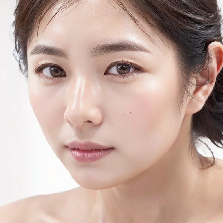 ((Top Quality)), ((8K)), ((Masterpiece: 1.3)), (Perfect Appearance), (Photorealism: 1.6), 1girl, solo, (extremely small breasts:1.6), ((Realistic skin texture 1.8)), (Fine wrinkles throughout the skin: 1.3), (Dull skin: 1.1), (Skin without moisture: 1.2) , (Wrinkles on the face: 0.9), (Wrinkles on the corners of the eyes: 1.2), Double eyelids, tear bags on the lower eyelids,