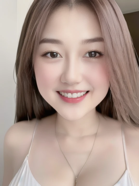 (realistic、masterpiece、Best Quality、8K、highres、high resolution:1.3)、1 girl、Huge breasts、smile, white bikini、pale white skin、looking at viewers、super fine face and eyes、long hair、indoor、 upper body、