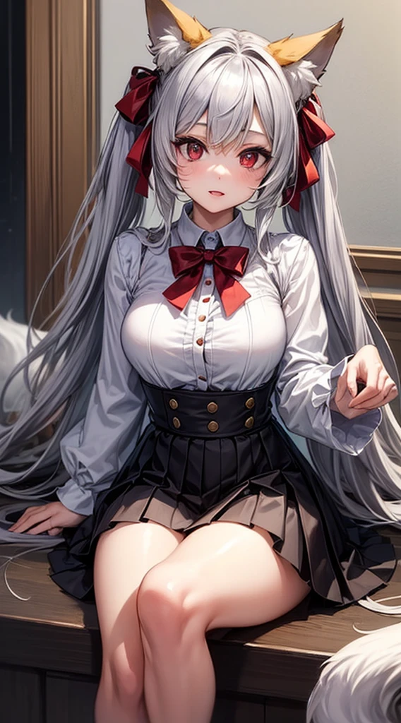 A neko woman with grey hair in a virtual YouTuber style is the centerpiece of this artwork. Her hairstyle features long hair with twintails and bangs, with a section of hair falling between her eyes. She has adorable animal ears, specifically fox ears, which are fluffy. Her piercing red eyes and fox tail add to her captivating appearance.
For the clothing, she wears a white shirt with long sleeves that extend past her wrists. The shirt is adorned with a beautiful red bow, which complements her hair bow. The skirt she wears is a stylish black pleated skirt, adding a touch of elegance to her overall look.
The artwork is of the highest quality, with a "masterpiece" level of detail. It is created with the best quality materials, ensuring a high-resolution, high-quality image. The details are ultra-detailed and realistic, showcasing professional craftsmanship. The lighting in the artwork enhances the overall atmosphere and highlights the intricate details.
The art style chosen for this prompt is a perfect blend of anime and concept artists, capturing the charm and aesthetics of both genres. The colors used in the artwork are vivid and vibrant, creating a visually appealing composition.
In summary, this Stable Diffusion prompt generates a high-quality, ultra-detailed image of a neko woman in a virtual YouTuber style. It focuses on her unique features, clothing, and offers a captivating art style with vivid colors and professional craftsmanship. The prompt is designed to produce an exquisite masterpiece that will delight art enthusiasts and fans of neko characters. She minds Ahegao sus seductive sexy