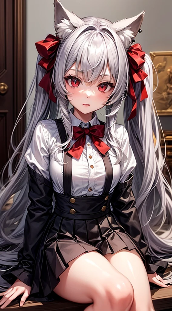 A neko woman with grey hair in a virtual YouTuber style is the centerpiece of this artwork. Her hairstyle features long hair with twintails and bangs, with a section of hair falling between her eyes. She has adorable animal ears, specifically fox ears, which are fluffy. Her piercing red eyes and fox tail add to her captivating appearance.
For the clothing, she wears a white shirt with long sleeves that extend past her wrists. The shirt is adorned with a beautiful red bow, which complements her hair bow. The skirt she wears is a stylish black pleated skirt, adding a touch of elegance to her overall look.
The artwork is of the highest quality, with a "masterpiece" level of detail. It is created with the best quality materials, ensuring a high-resolution, high-quality image. The details are ultra-detailed and realistic, showcasing professional craftsmanship. The lighting in the artwork enhances the overall atmosphere and highlights the intricate details.
The art style chosen for this prompt is a perfect blend of anime and concept artists, capturing the charm and aesthetics of both genres. The colors used in the artwork are vivid and vibrant, creating a visually appealing composition.
In summary, this Stable Diffusion prompt generates a high-quality, ultra-detailed image of a neko woman in a virtual YouTuber style. It focuses on her unique features, clothing, and offers a captivating art style with vivid colors and professional craftsmanship. The prompt is designed to produce an exquisite masterpiece that will delight art enthusiasts and fans of neko characters. She minds Ahegao sus seductive sexy