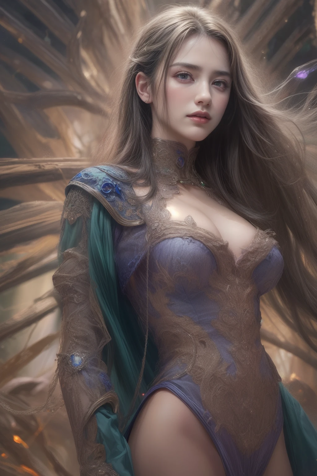 1girl in, age19, Solo, Long hair, Colossal , Looking at Viewer, blonde hair, Bare shoulders, Brown eyes, jewellery, Full body, a necklace, off shoulders, Sweaters, Realistic, A sexy, no makeup and in the green dress, (photograph:1.2)、(photorealistic:1.3)、(masterpiece:1.3)、(Highest image quality:1.4)、ultra high resolution、realistic eyes、 (detailed eyes)、(detailed facial features)、(Detailed garment features)、8K resolution、solo focus、26 year old cute woman、small face、 ,From Side, Photorealistic, Official art, Unity 8k wallpapr, 8K Portrait, Best Quality, Very high resolution, (Incredibly beautiful nature background:1.6), One girl, One beautiful teenage italian girl, sixteen years old, Obscene, (Sexy and glamorous:1.1), (A coquettish expression:1.6), (small breasts with raised pink areolas,:1.6), Vulgarity, (seductively smiling:1.2), (full body1.0), (erotic posing:1.5), (Magic Attack Pose:1.6),(magical effects like sparkles or energy:1.5), (Electric shock from hands:1.1), (Detailed blue bodysuit with beautiful fractal or marble design:1.5), (Beautiful and d delicate ruby, topaz, emerald and sapphire jewelry:1.45),  Beautiful seductive face, Portrait, (Thick eyebrows:1.2), (Big purple eyes:1.2), Beautiful eyes with fine symmetry, (Ultra detailed eyes:1.4), (High resolution eyes:1.1), Intimate face, (ultra detailed skin texture:1.4), White skin, pale skin, Perfect Anatomy, Thin, (Beautiful toned body:1.1), Hair Bow, (Moist skin:1.1), full of sweat, No makeup, dark circles, Good anatomy, Focus Face, goodlooking, (Emilia Clark:0.6)  (Emma watson:0.3),(Jennifer Connelly:0.4), (sensual face:1.5), Elegant face, Nice, Dolce, Cyberpunk Sci-Fi, (Gauntlets with intricate and beautiful designs:1.2), Blurred background, Blurred foreground, depth of fields, (Motion Blur:1.1), Complex and colorful biomechanical bodysuit, Zentangle, mandalas, Entangled,  (Small breasts:1.2), Sheer breast, (Beautiful :1.2), (NSFW:1.2), large hips, drivel,  Juice stain, grabbing on breasts