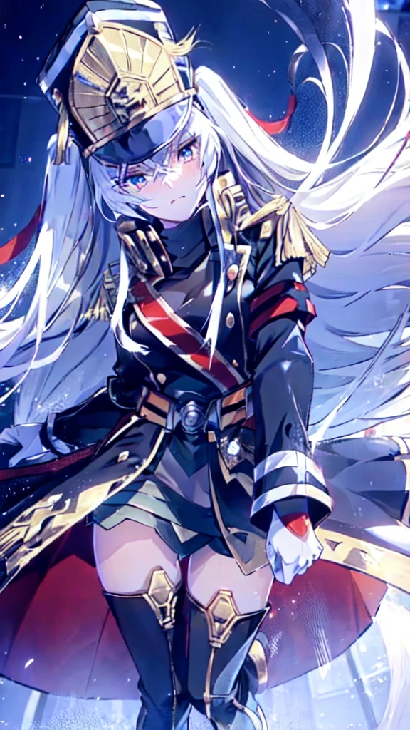 (masterpiece, highest quality),altair,1 girl, Final form,beautiful eyes,full body, elegant, 1 girl, thigh high boots, look down，from below，lower your gaze，cute, blushed, looking at the viewer, From above,blue eyes, beautiful eyes, beautiful background, particles of light, Light of the sun, dramatic lighting, outside, shiny, realistic, highest quality, Super detailed,  scenery, 緻密でbeautiful eyes, thin hair