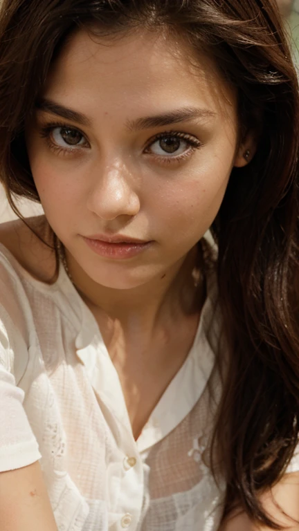 Imagine a twenty-year-old girl with a charming presence..... Her brown hair delicately frames her face........., providing a mix of warm tones. Posee una tez blanca que resalta la frescura de su piel. Sus ojos verdes, vibrantes como la naturaleza, reflejan una chispa de curiosidad y vitalidad. Con una belleza natural, This young woman radiates a subtle elegance and an undeniable attraction to her body....., el lleva una camisa, pantalones y zapatos de marca., ropa de la marca, en Casa, foto real Cuerpo con curvas, tetona,