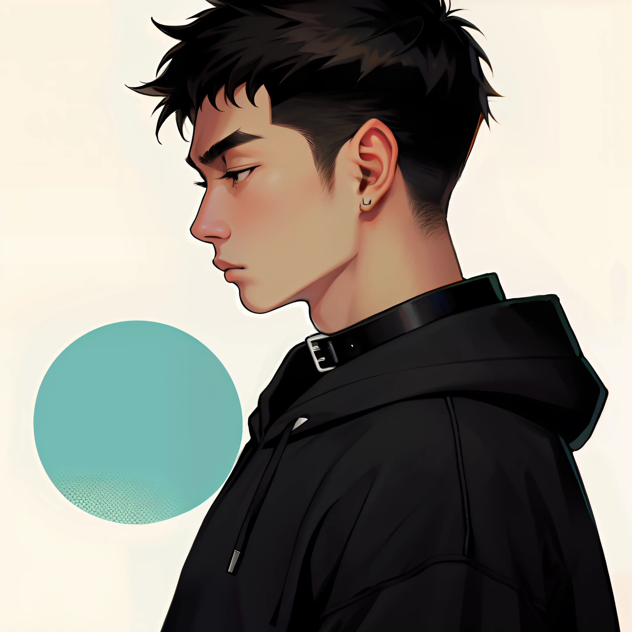 Moletom preto, colarinho, desenho animado, retirou, Perfil lateral, cara, Asian