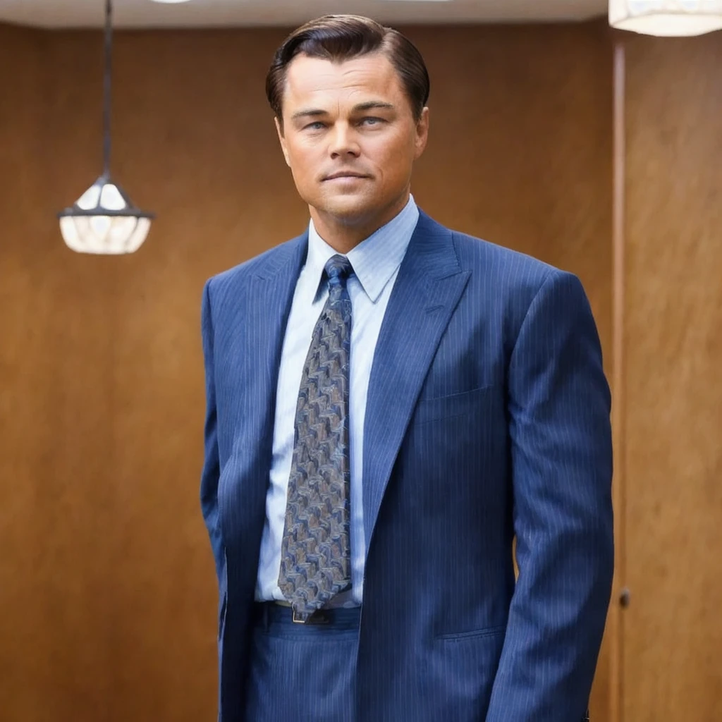 a picture of BelfortDiCaprio wearing a suit, portrait mode, he's in his mansion about to make a youtube video, ultra realistic, ultra hq, 8k, vivid background