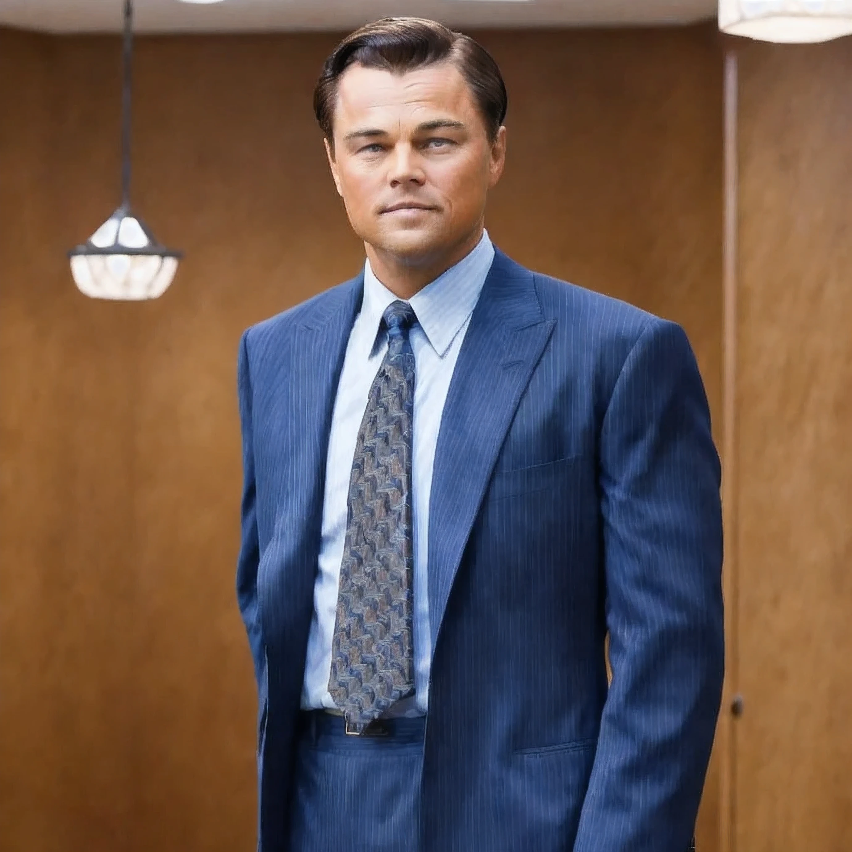 a picture of BelfortDiCaprio wearing a suit, portrait mode, he's in his mansion about to make a youtube video, ultra realistic, ultra hq, 8k, vivid background