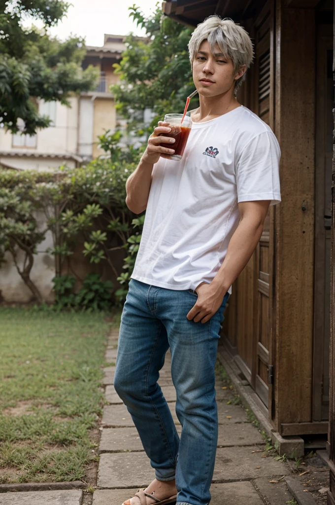 Hombre modelo personaje de anime Sakata Gintoki, drinking tereré, casual, naturaleza
