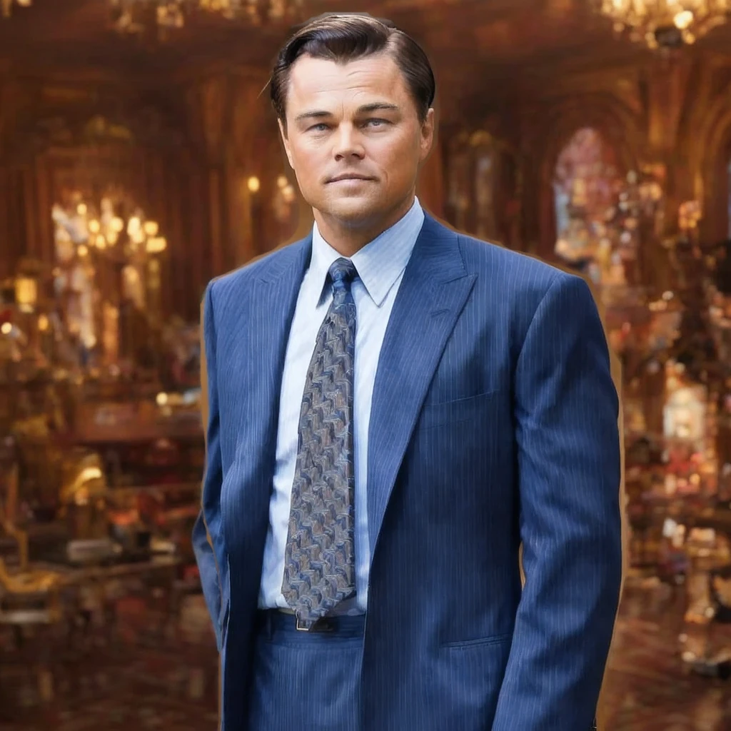 a picture of BelfortDiCaprio wearing a suit, portrait mode, he's in his mansion about to make a youtube video, ultra realistic, ultra hq, 8k, vivid background