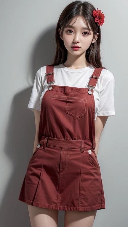 overalls skirt light red thin flower pattern , big breast