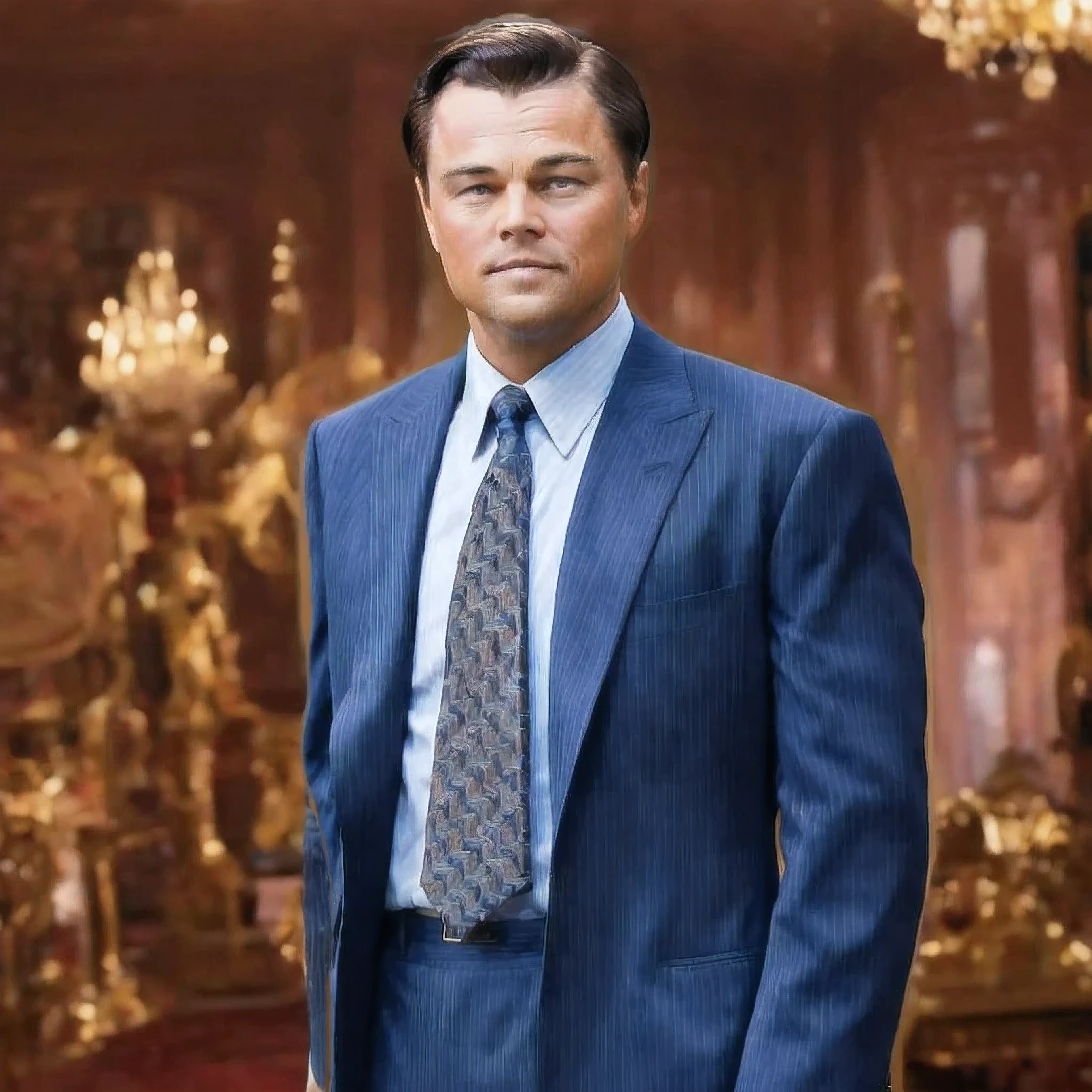 a picture of BelfortDiCaprio wearing a suit, portrait mode, he's in his mansion about to make a youtube video, ultra realistic, ultra hq, 8k, vivid background