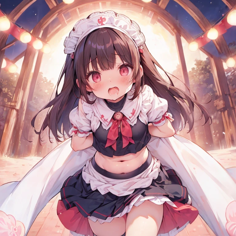 ((日本人のgirl1人、aldult)), ( petite)), black hair、brown hair、masterpiece, 最high quality, high quality, Highly detailed 8K wallpaper,amusement park、Hard taming、tropical night、intense heat、heavy breathing、Breathing、Sweat、headdress、cute girls、Cute Maid、bold pose、(open your mouth wide、salivate)、big nipples、Waiting for orders、No correction、Mouth tingling、(girl、Classmate、squid belly、Pink rotor installed)、（No underwear）、beautiful flat chest、（激しいSweat）、(Saliva volume:1.4）、(female primary school student、Cute belly、Prephysiological、Swelling belly、Pussy spread、Squirting）、（Stroking the stomach:2）、(A face that looks comfortable、beautiful face、Cute）、（Continuous Acme）、（Trembling in the lower back:2）、Life-size、in front of the camera、Walking with your legs together