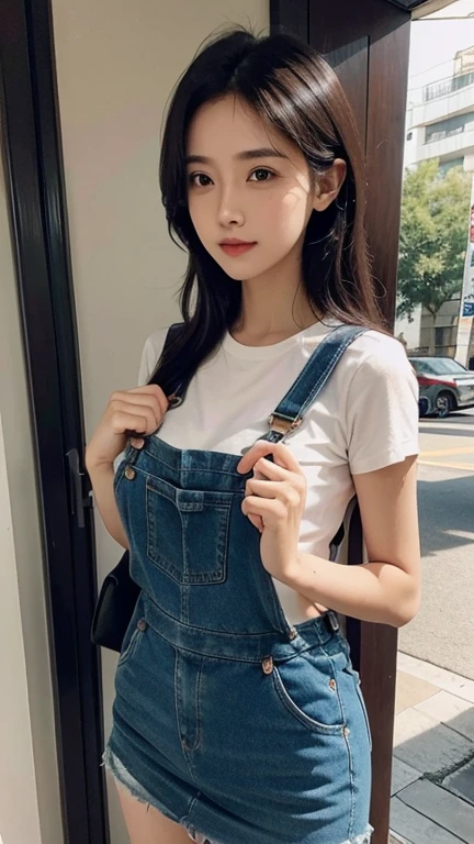 overalls skirt light red thin flower pattern , big breast
