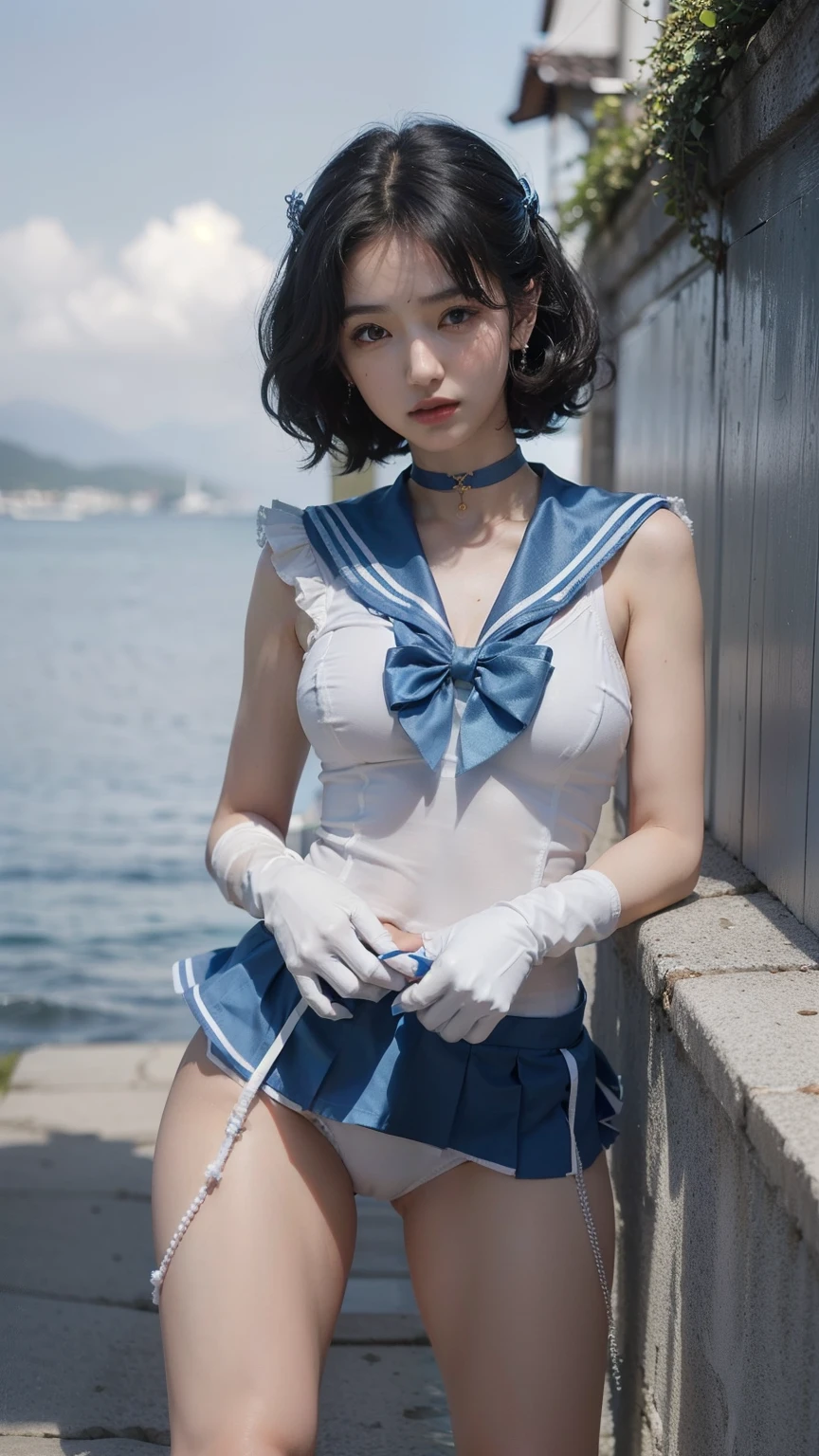 Arafed woman in a sailor suit posing by the water - SeaArt AI