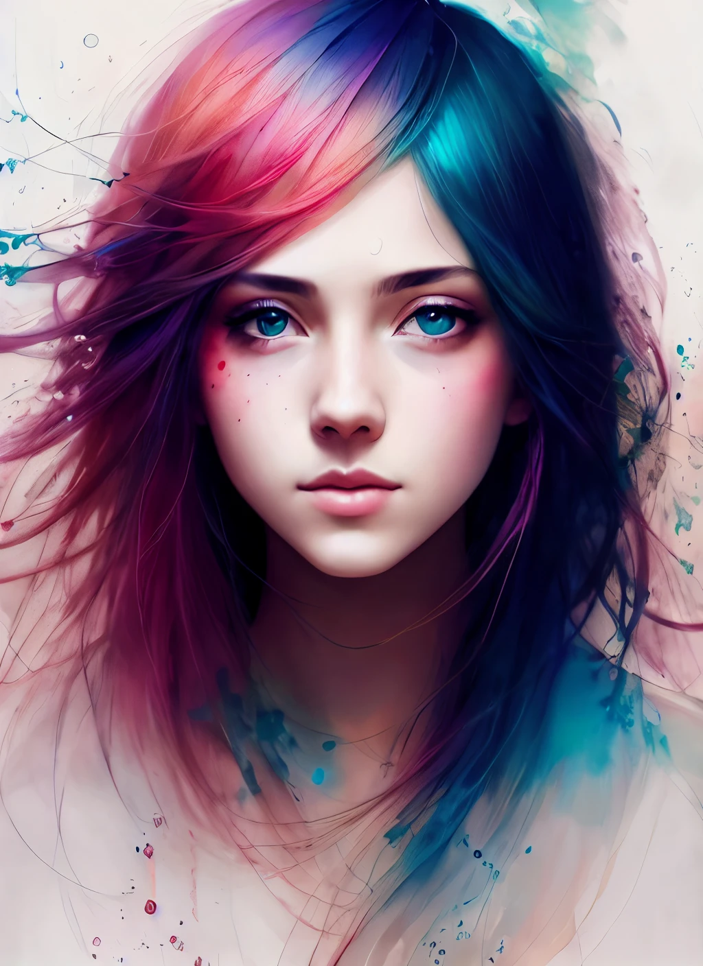 uma mulher de Agnes Cecile, design luminoso, cores pastel, gotas de tinta, luzes de outono